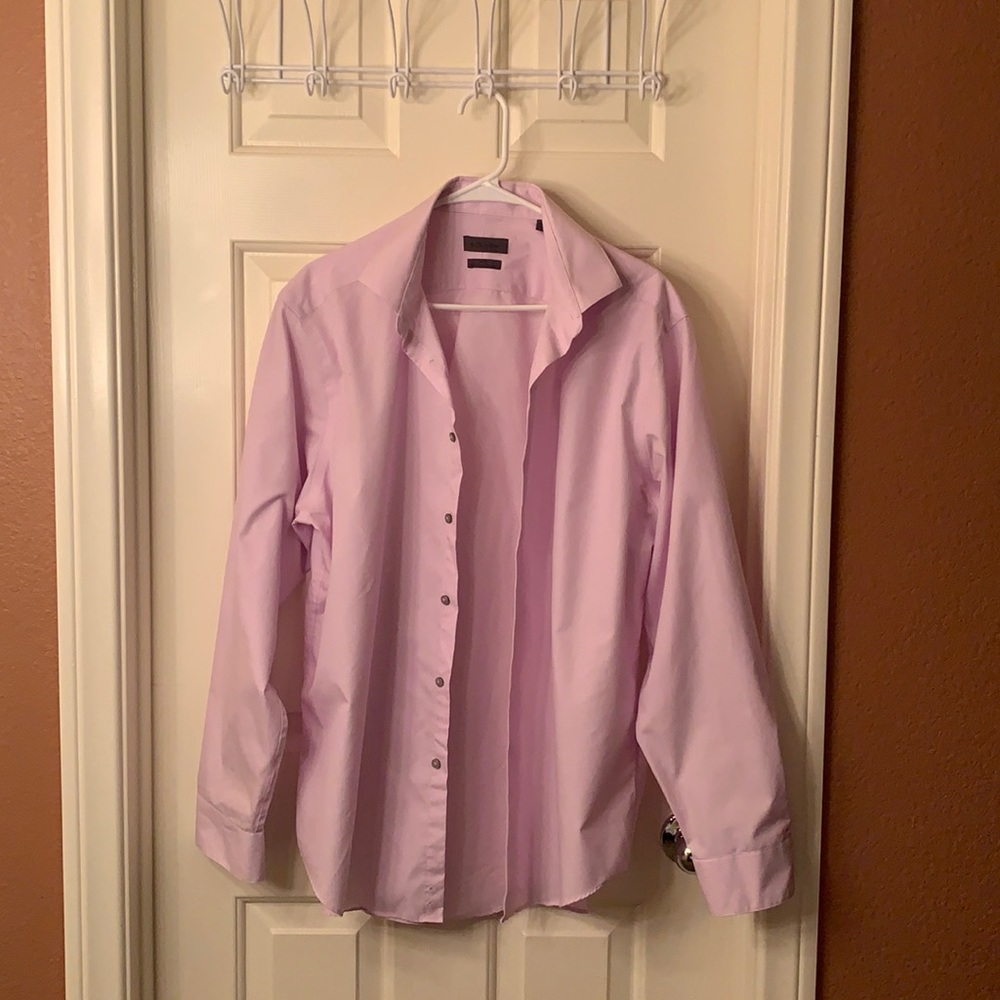 Calvin Klein Slim Fit Pink Long Sleeve Button Down Shirt Dress casualSize 17 1/2